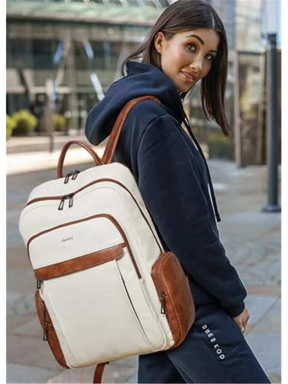 Leather Laptop Backpack for Women with 17 inch Vegan Leather Computer Backpack